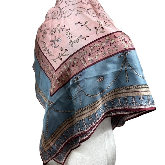 Silk Pink and Powder Blue Floral Oversized Scarf - Picture 9 of 15